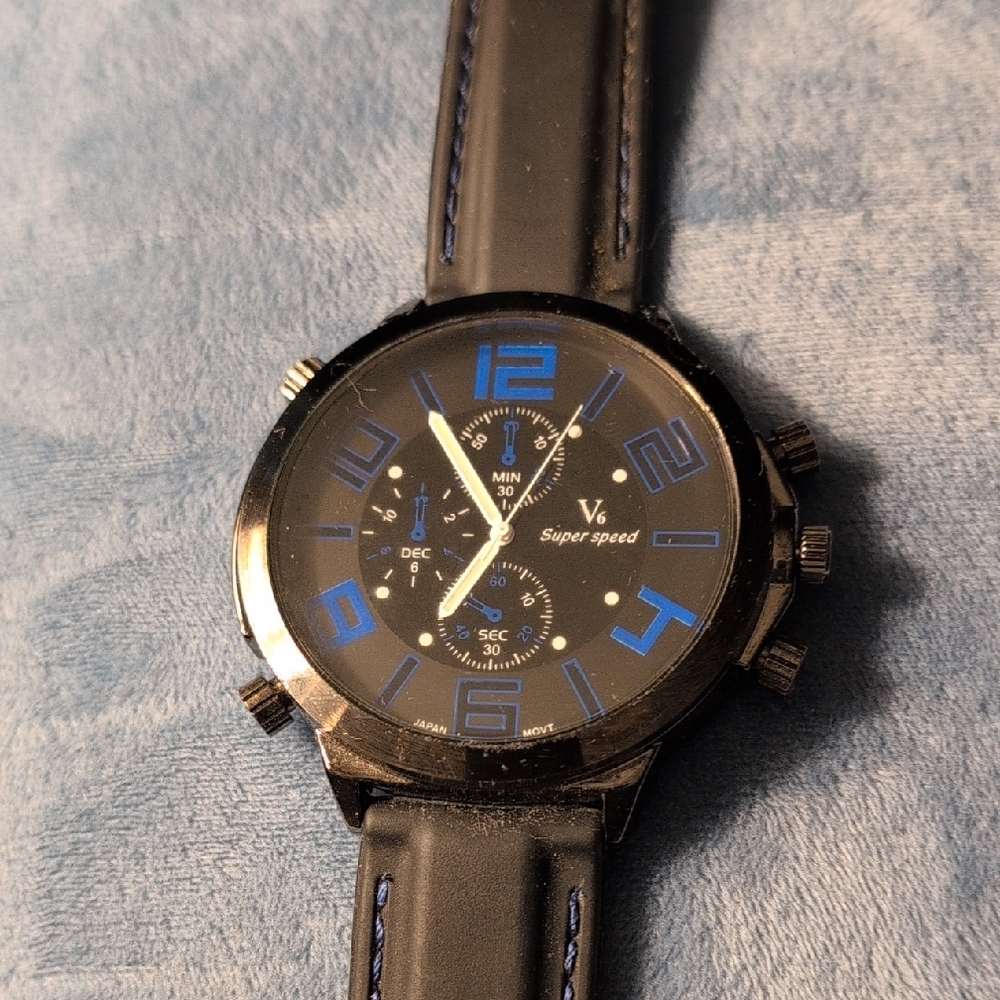 Men's Black and Blue Chronograph Watch